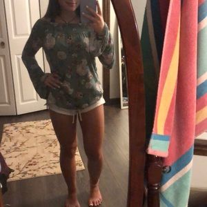 off the shoulder soft flowery top